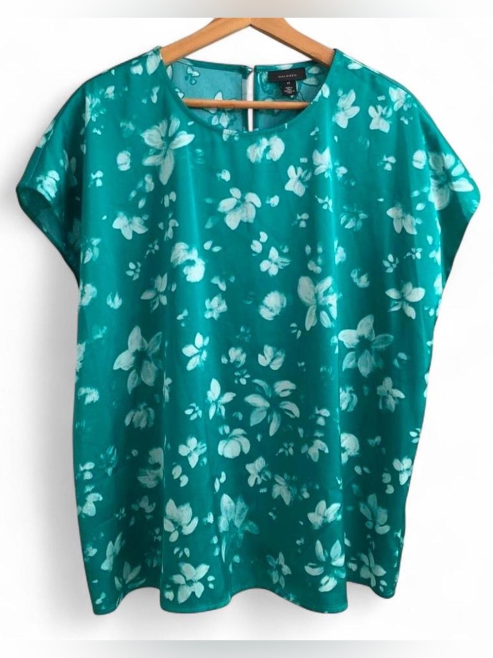 NWOT‎ Halogen Teal Floral Short Sleeve Blouse